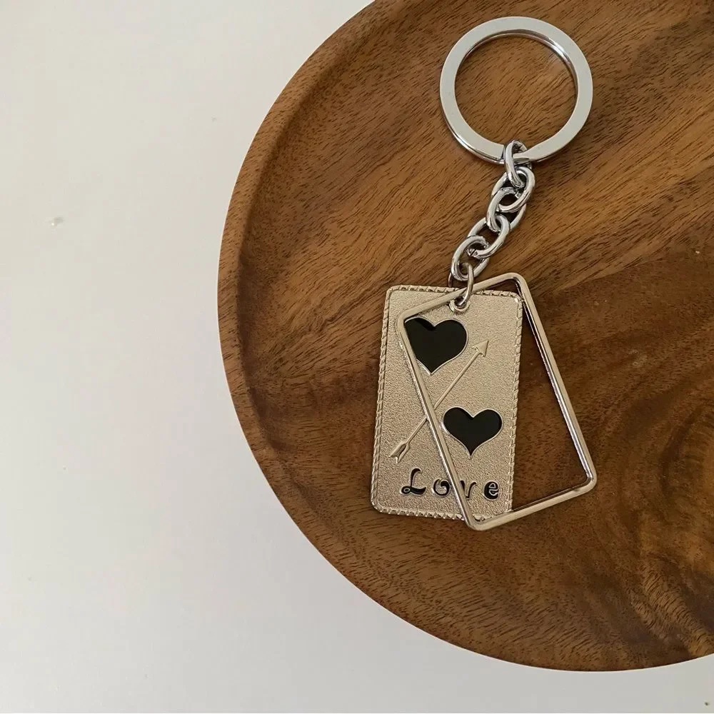 4/$15 Poker Black Heart Love Key Chain